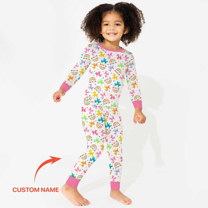 Sweet Balloon Dreams Custom Name Two Piece Long Sleeve Pajama Set