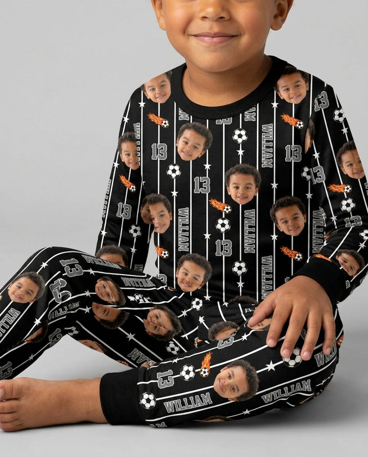 Custom Photo Name & Number For Baseball, Softball, Soccer, Football Lover Bamboo Two Piece Long Sleeve Pajama Set
