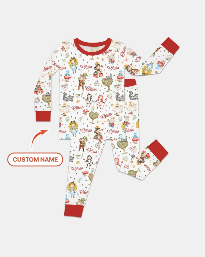 Whimsical Wonderland Tea Party Custom Name Two Piece Long Sleeve Pajama Set
