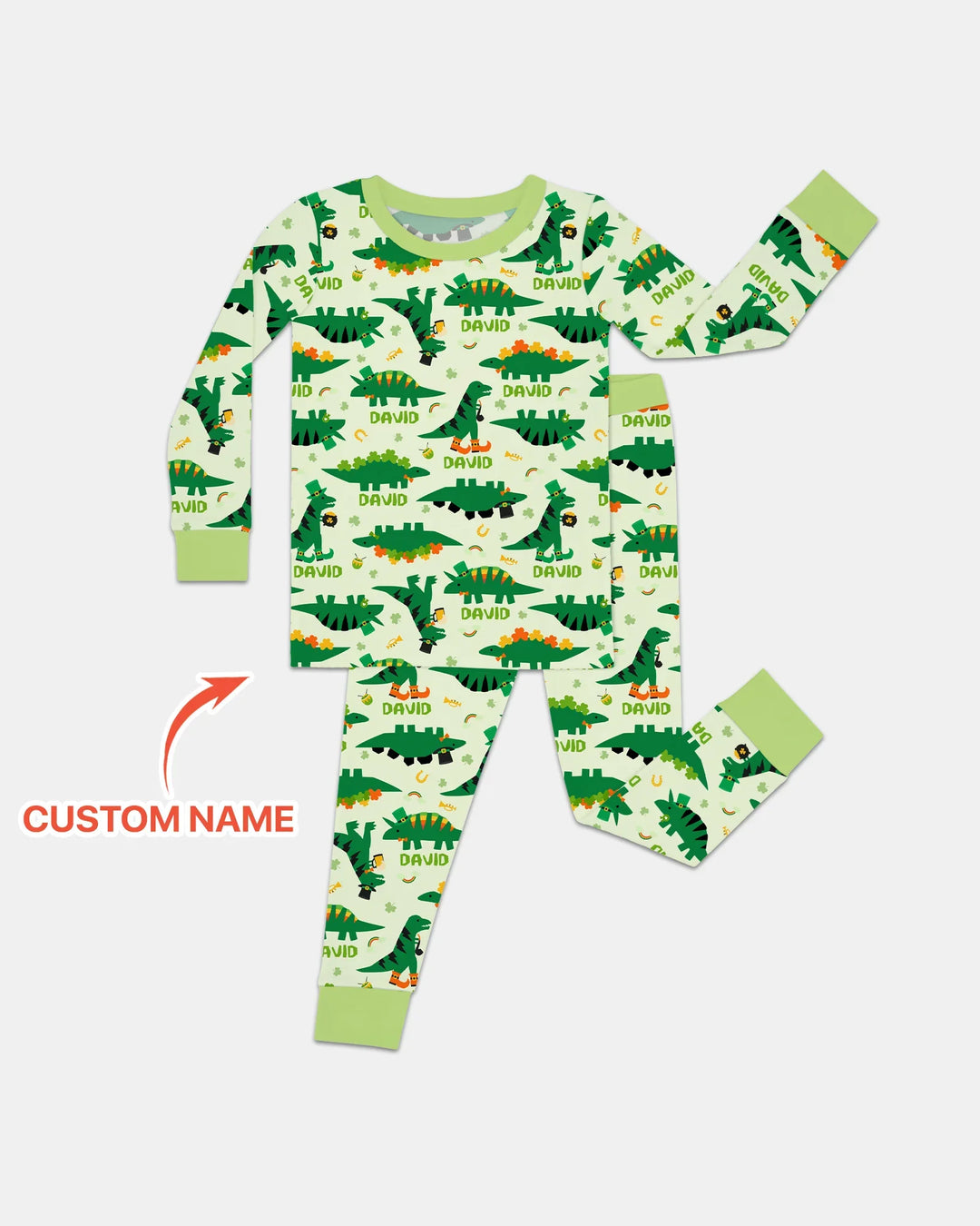 St. Patrick's Day Dinosaurs Custom Two Piece Long Sleeve Pajama Set
