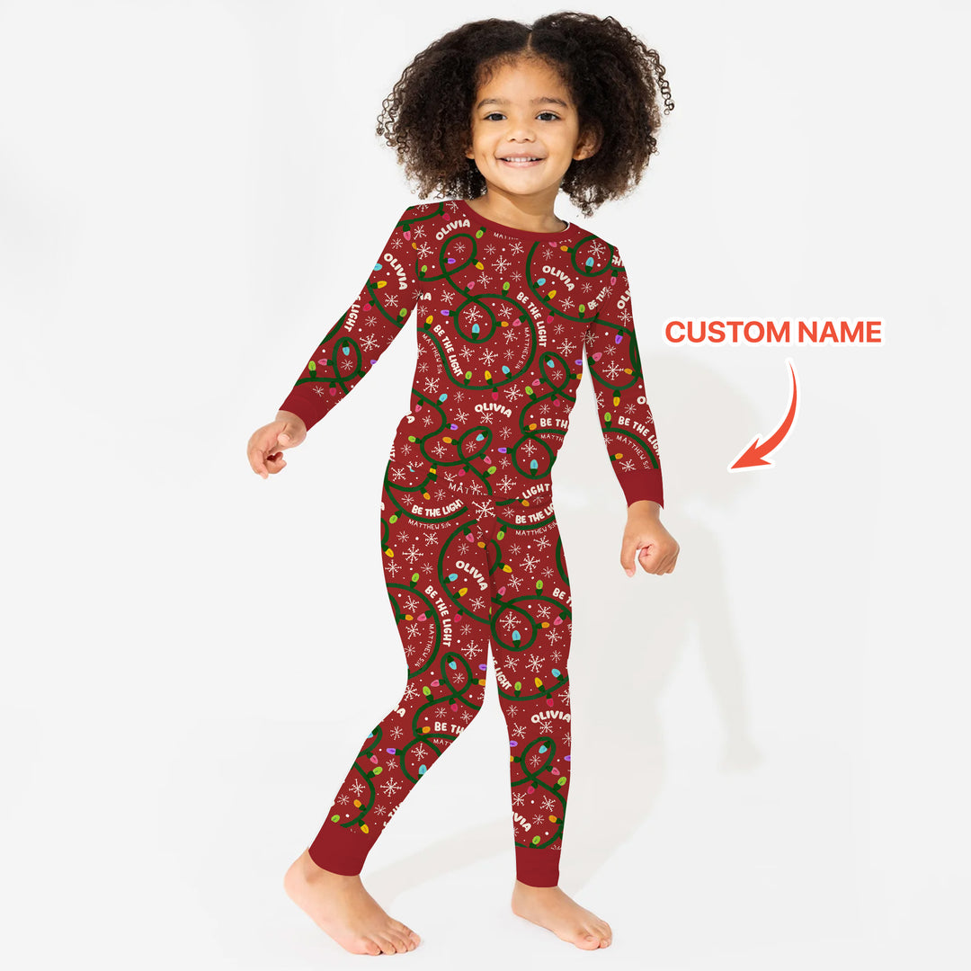 Custom Name Be The Light Christmas Two Piece Long Sleeve Pajama Set