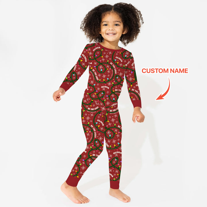 Custom Name Be The Light Christmas Two Piece Long Sleeve Pajama Set