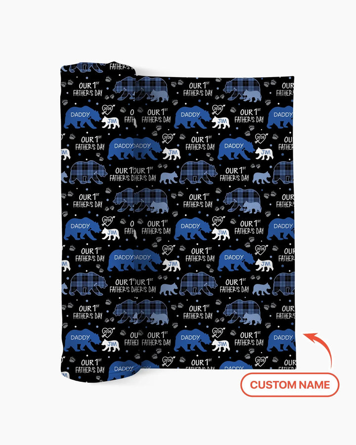 Our 1st Father's Day Daddy Bear & Me Matching swaddle blanket