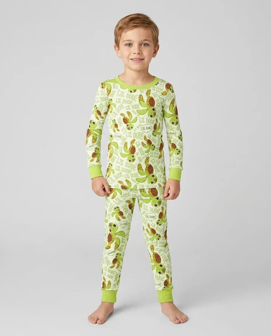 Father and Son Turtle Bamboo Two Piece Long Sleeve Pajama Set