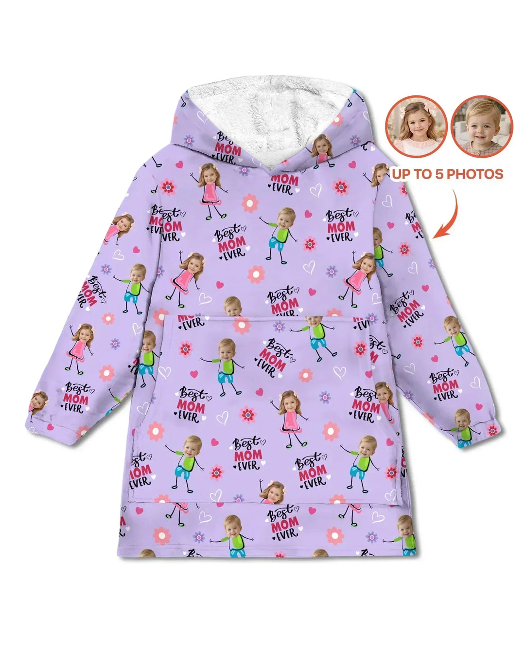 Custom Photo "Best Mom Ever" Doodle Bamboo Blanket Hoodie
