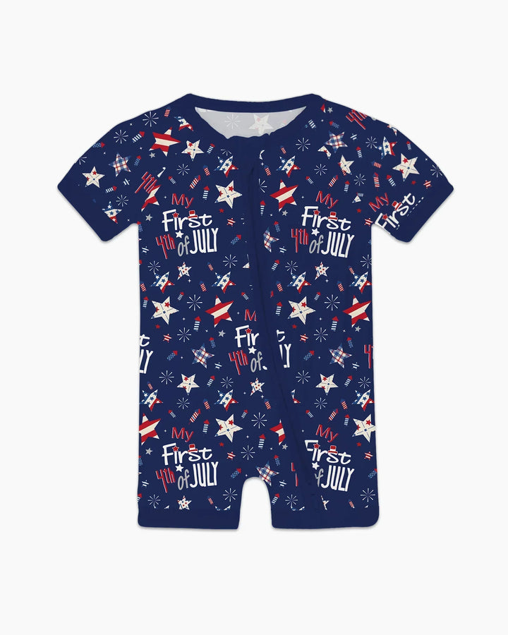 My First 4th of July Star Striped  Bamboo Shorty Zippy