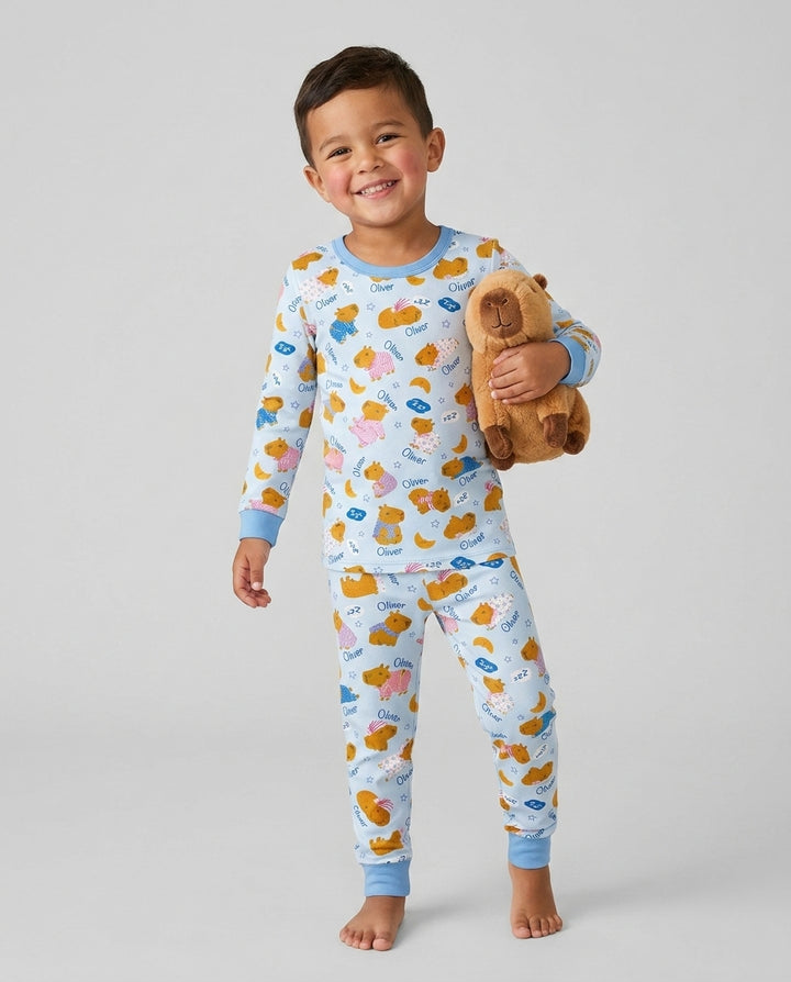Cozy Capybara Dreams Bamboo Two Piece Long Sleeve Pajama Set