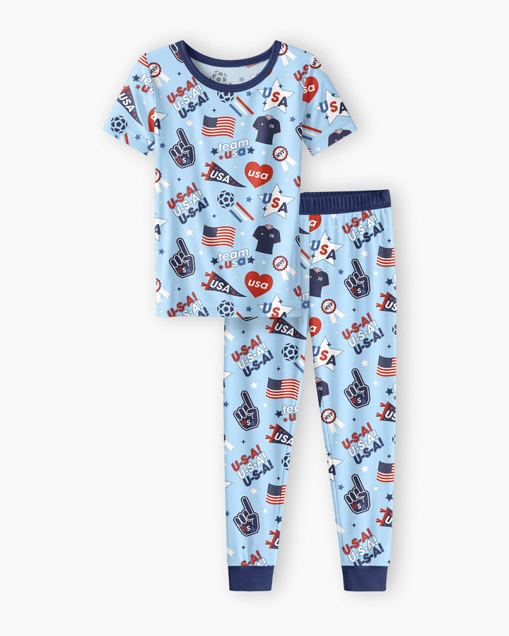 Soccer Party Team USA Bamboo Two Piece Short Sleeve Pajama Set