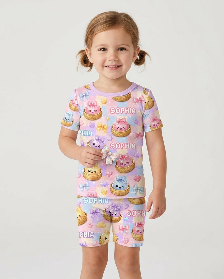 Conjunto de Pijama de Dos Piezas de Bambú con Mangas Cortas y Pantalones Cortos