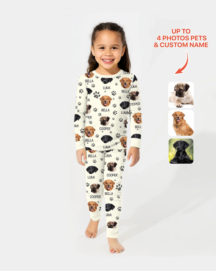 Pijama de dos piezas de bambú con manga larga y foto personalizada de perro con huella
