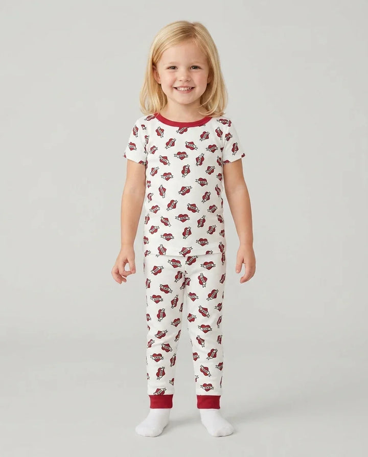 Old School Dad Hearts Daddy & Me Matching Bamboo Two Piece Short Sleeve Pajama Set