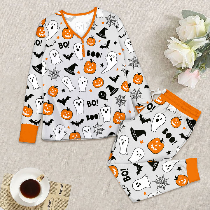 Halloween Boo & Pumpkin Glow In The Dark Women Pajama Set