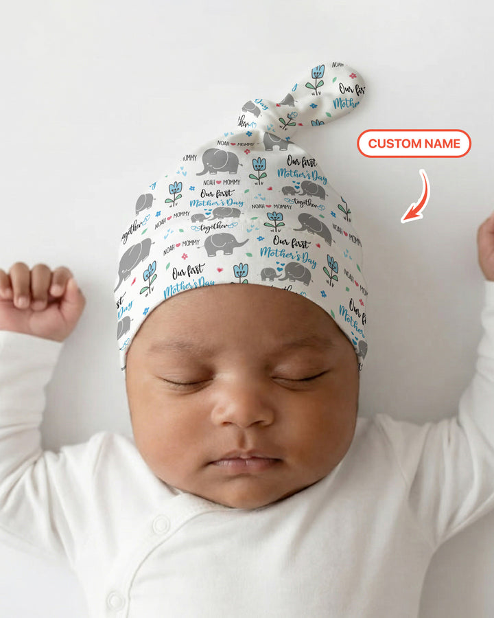 Custom Name Elephant Our First Mother's Day Knotted Hat