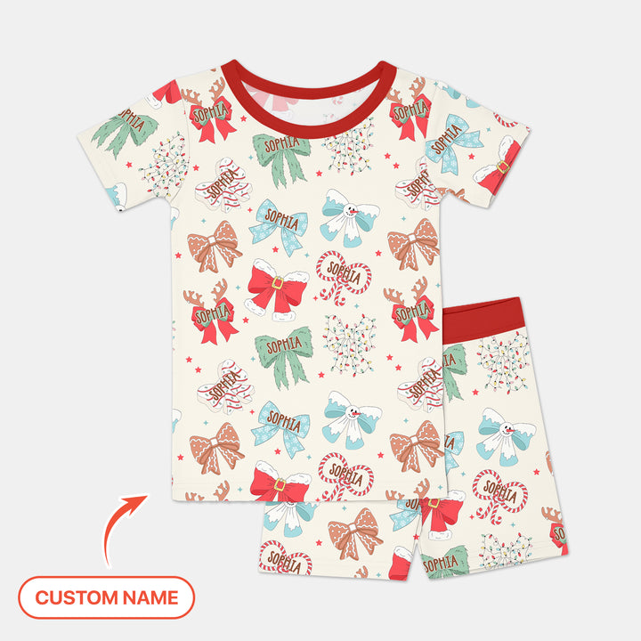 Custom Retro Bowl Christmas Two Piece Short Sleeve Shorts Pajama Set