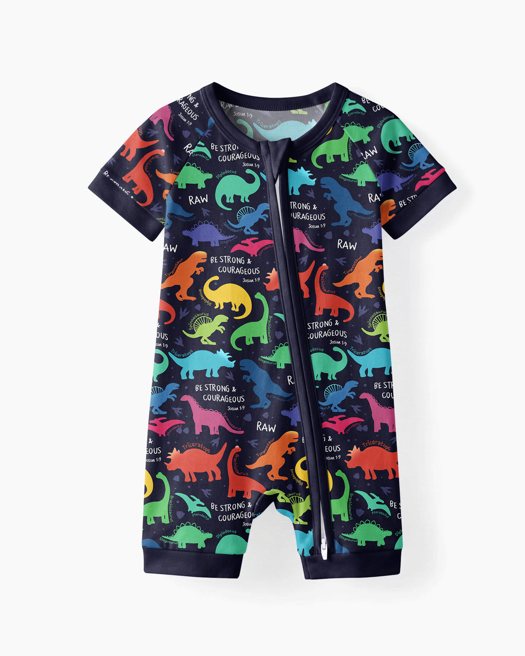 Be Strong and Courageous Dinosaur Christian Bamboo Shorty Zippy