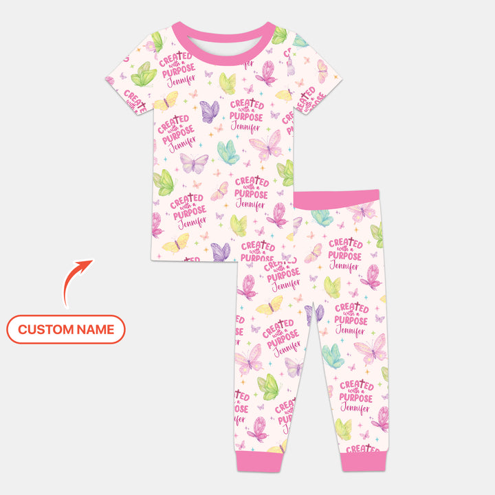 Created With A Purpose Custom Name Two Piece Short Sleeve Pajama Set