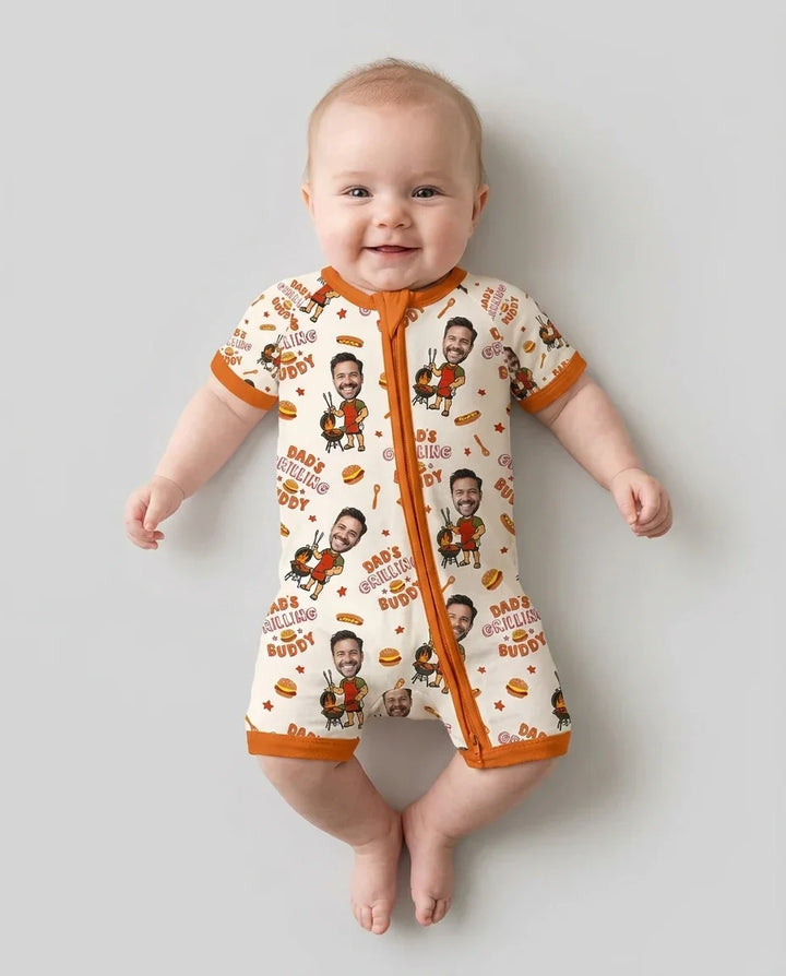 Custom Photo Dad's Grilling Buddy Family Matching Bamboo Shorty Zippy