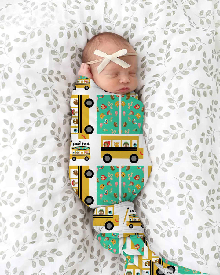 School Bus Adventures swaddle blanket