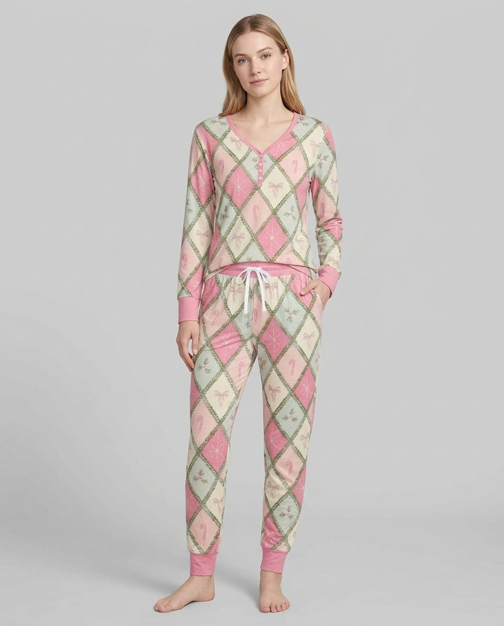 Pink Christmas Patchwork Mommy & Me Matching Bamboo Women Pajama Set