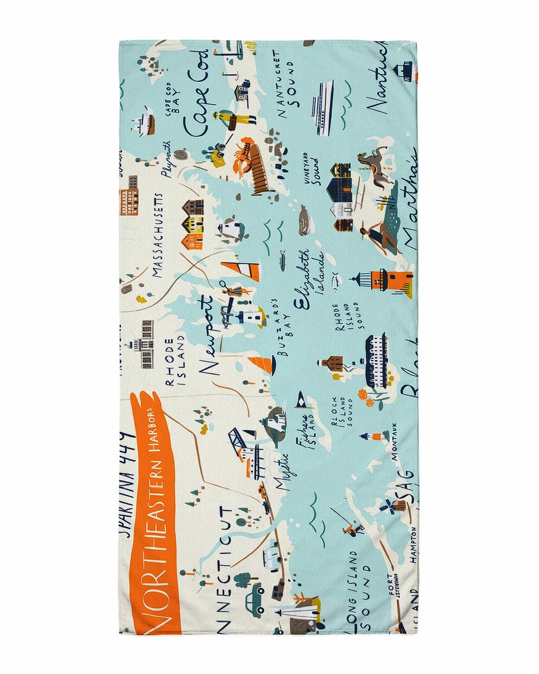 Massachusetts Coastal Explorer Map Bamboo Beach Towel