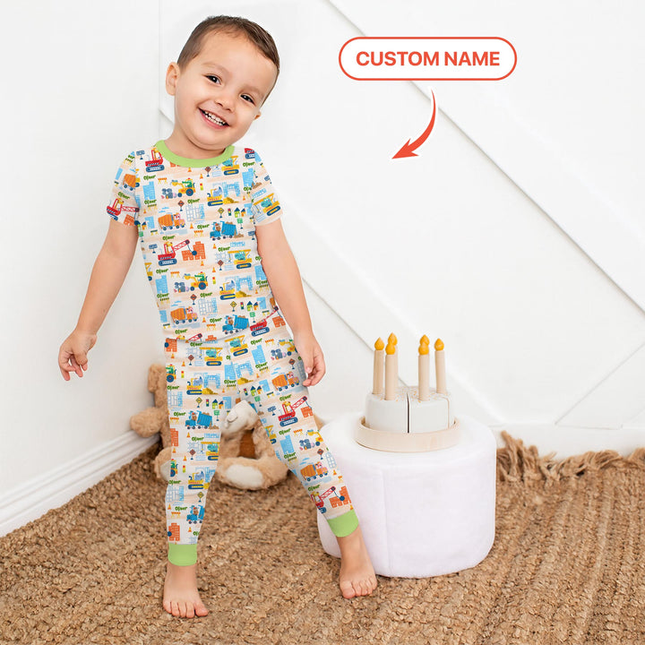 Little Builder Friends Custom Name Two Piece Short Sleeve Pajama Set