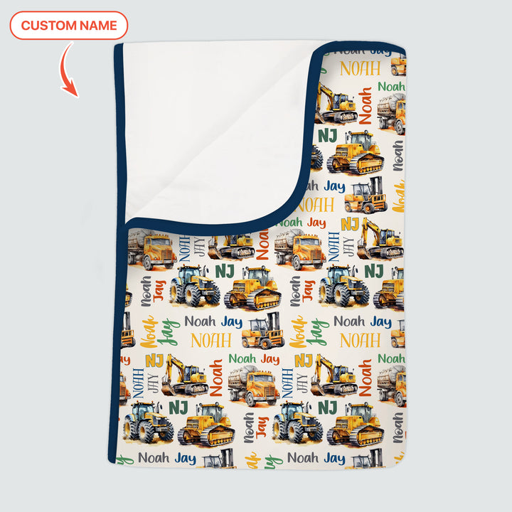 Custom Name Construction Trucks Toddler Blanket