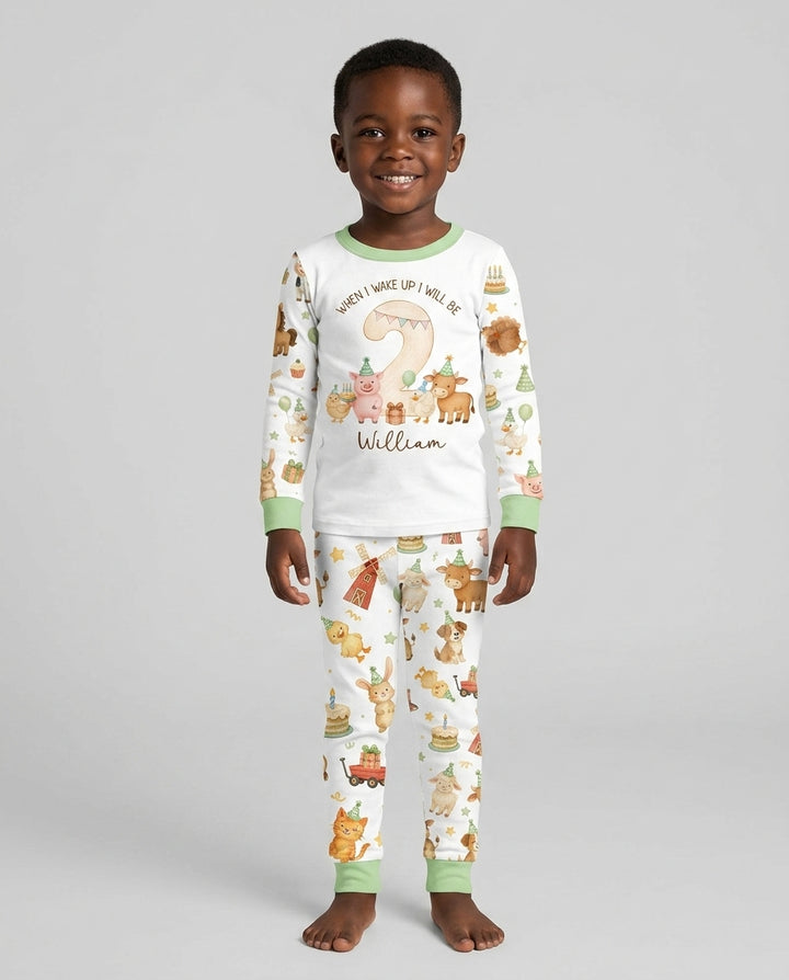 Personalized Farm Animals When I Wake Up I Will Be Birthday Bamboo Two Piece Long Sleeve Pajama Set