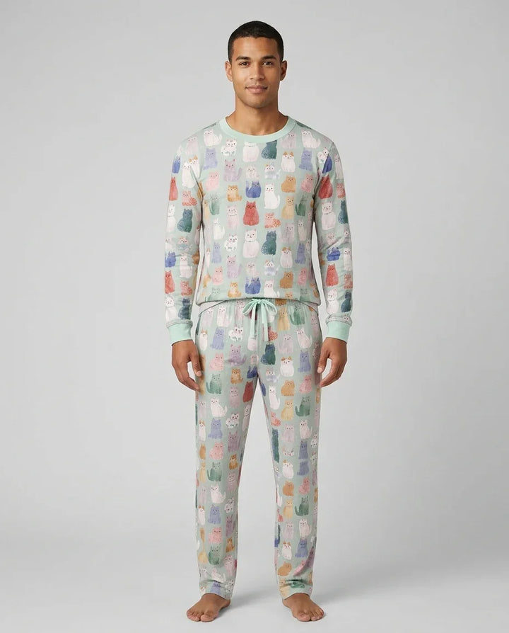Enchanted Happy Kitty Family Matching Bamboo Men's Pajama Set