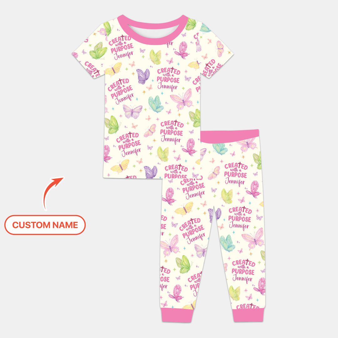 Created With A Purpose Custom Name Two Piece Short Sleeve Pajama Set