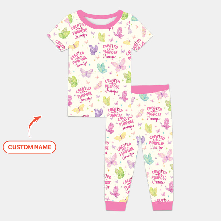 Created With A Purpose Custom Name Two Piece Short Sleeve Pajama Set