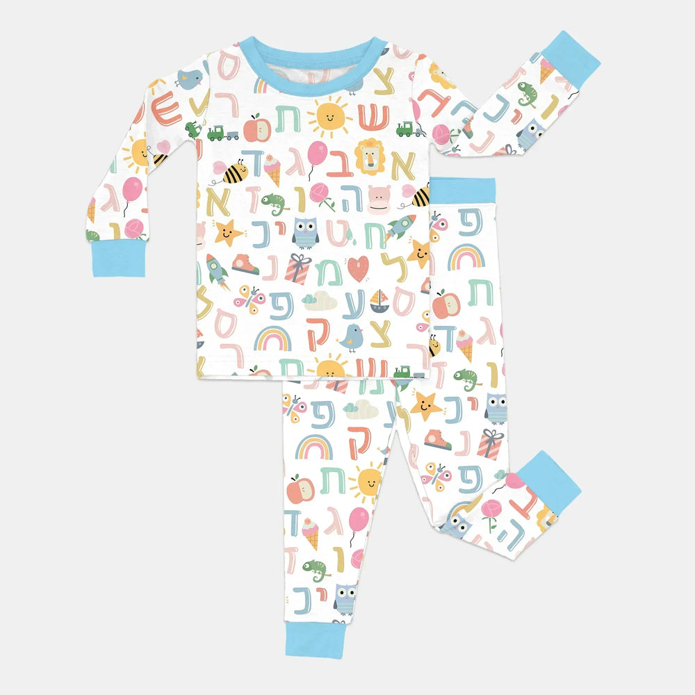 Hebrew Alphabet Two Piece Long Sleeve Pajama Set , Hebrew Alphabet Two Piece Long Sleeve Pajama Set - 12-18M / Blue