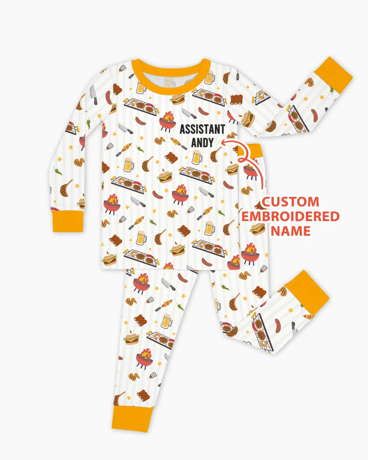 Custom Embroidered Name Grill Dad Bamboo Two Piece Long Sleeve Pajama Set