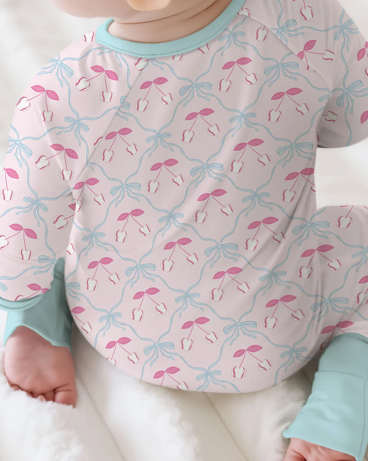 Cherry Baseball Softball Mom and Girl Matching Bamboo Convertible Zippy