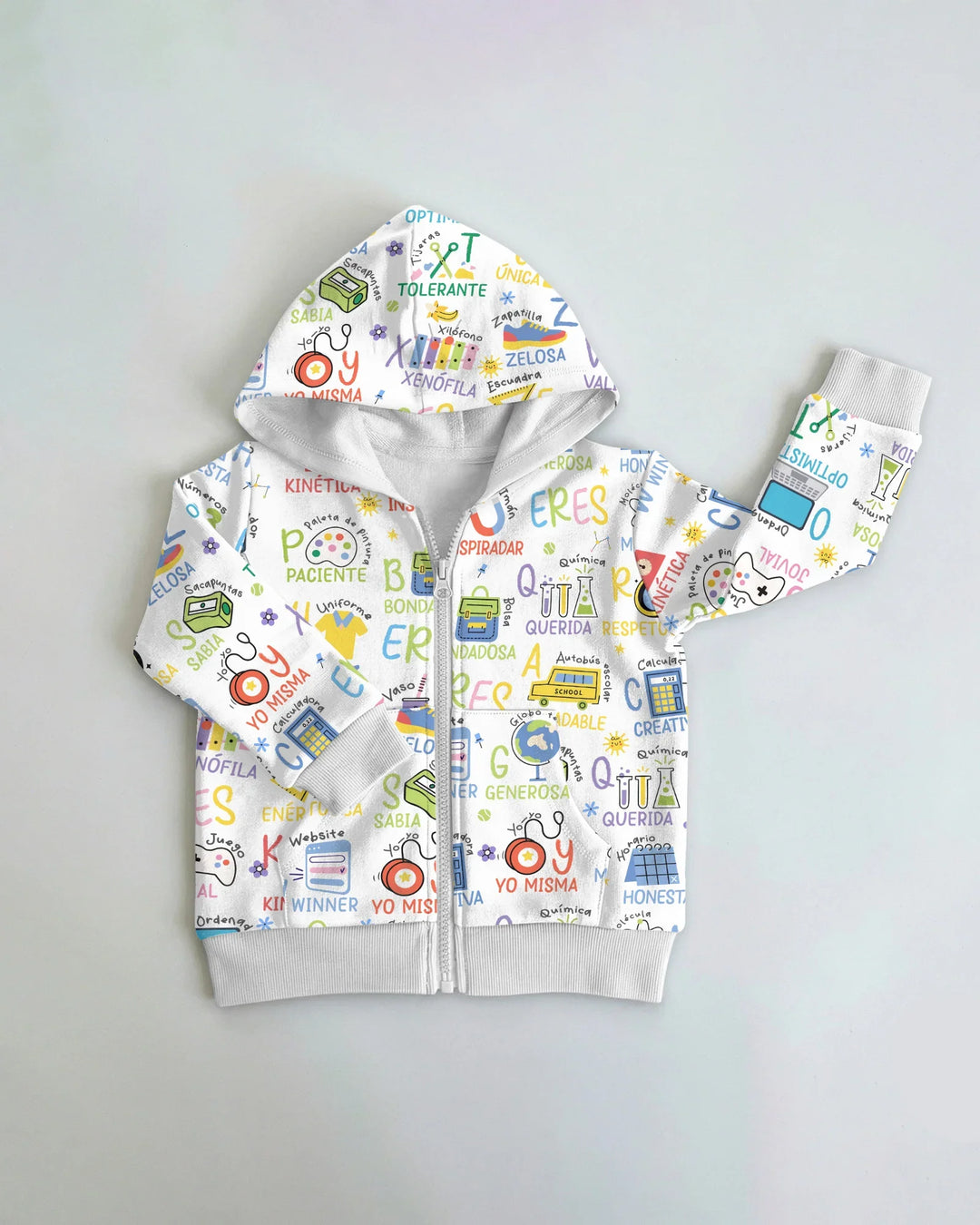 Sudadera con capucha y cremallera de bambú versión Abecedario Español Eres