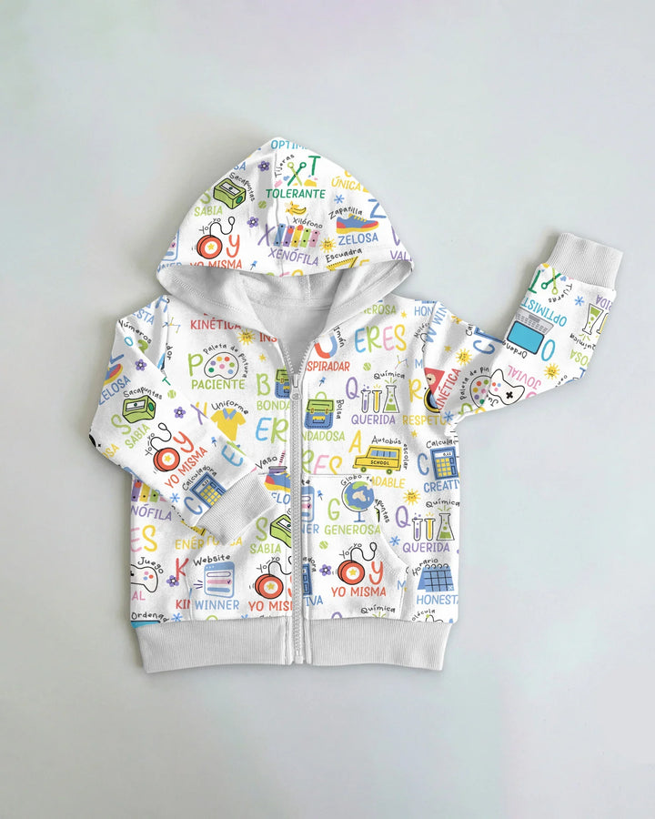 Sudadera con capucha y cremallera de bambú versión Abecedario Español Eres