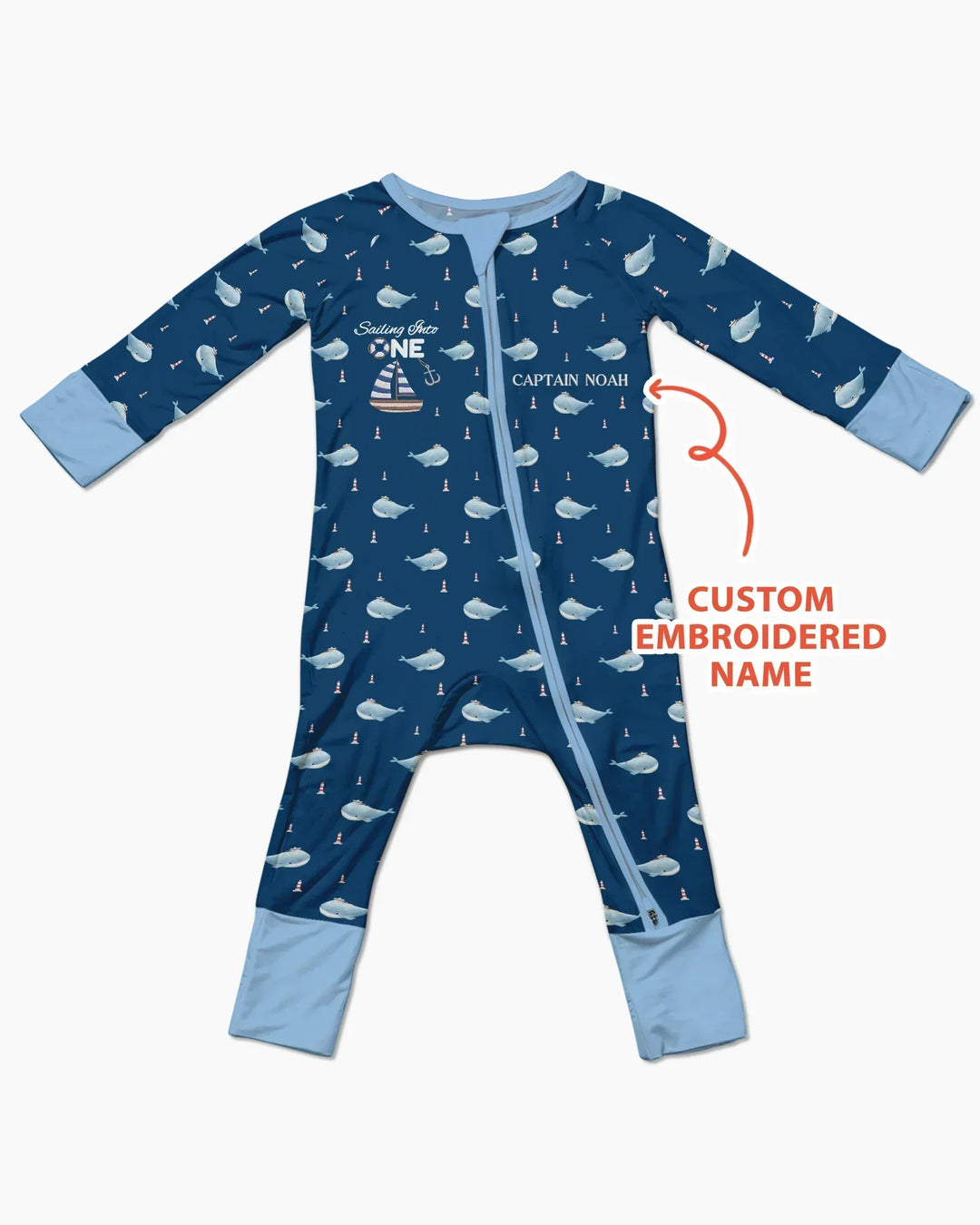 Custom Embroidered Name 1st Birthday Boy Bamboo Convertible Zippy