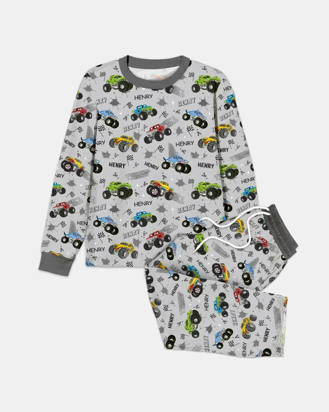 Monster Truck Dirt Jam Custom Name Daddy & Me Matching Bamboo Men's Pajama Set