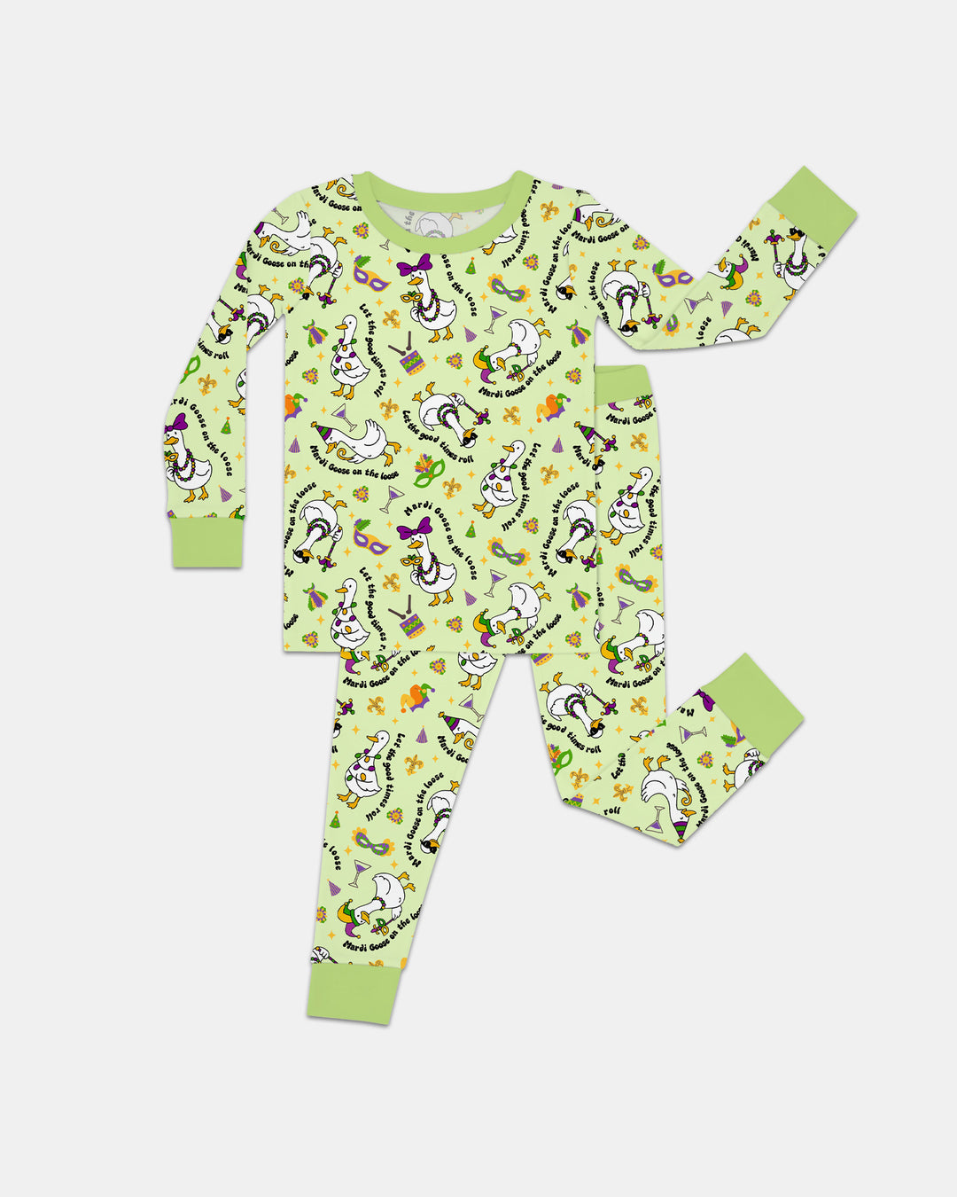 Mardi Gras Silly Goose Two Piece Long Sleeve Pajama Set