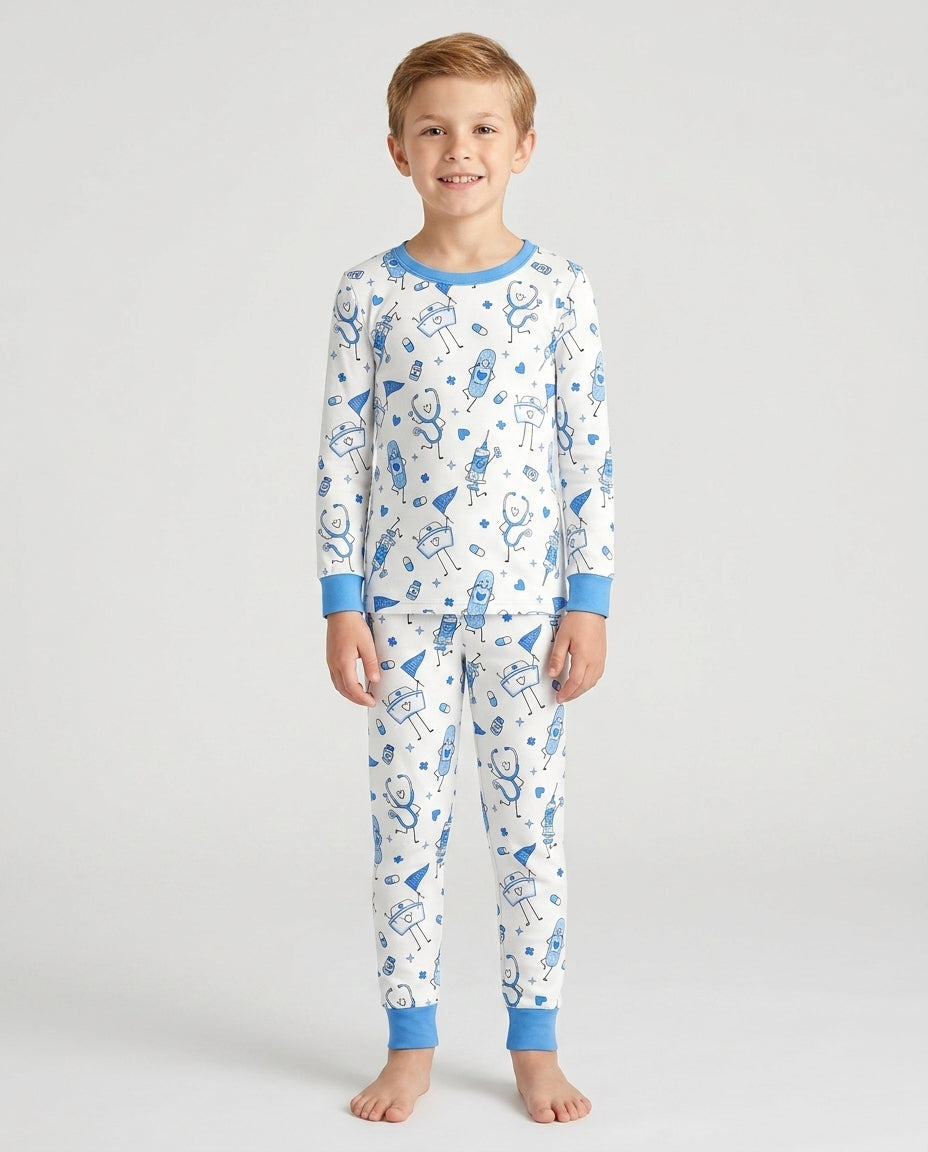 Conjunto de pijama de dos piezas de bambú de manga larga para toda la familia "Coastal Charm"