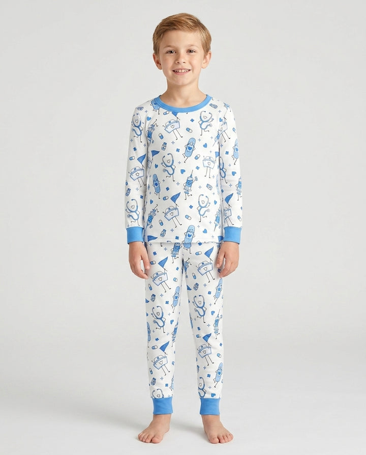 Conjunto de pijama de dos piezas de bambú de manga larga para toda la familia "Coastal Charm"