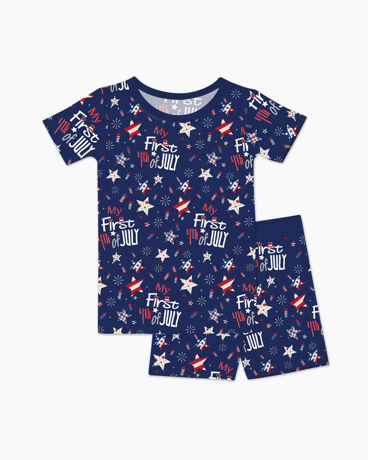 My First 4th of July Star Striped  Bamboo Two Piece Short Sleeve Shorts Pajama Set