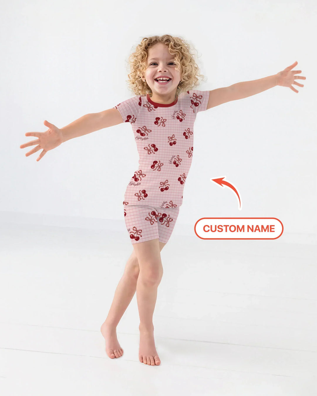 Conjunto de pijama de dos piezas de bambú de manga corta y pantalón corto para mamá y bebé Cereza