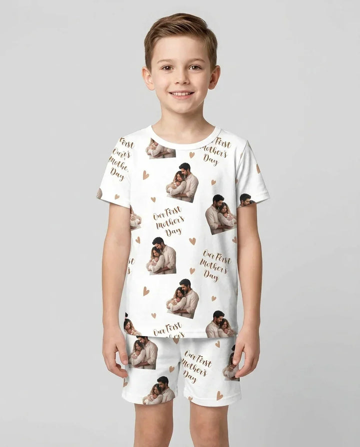 Custom Photo Our First as Parents Bamboo Two Piece Short Sleeve Shorts Pajama Set