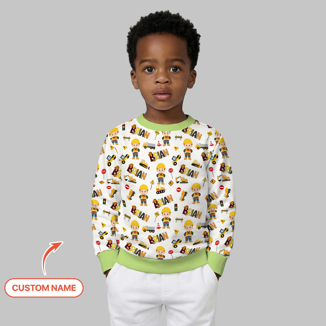 Custom Name Doodle Little Builder Crewneck Sweatshirt