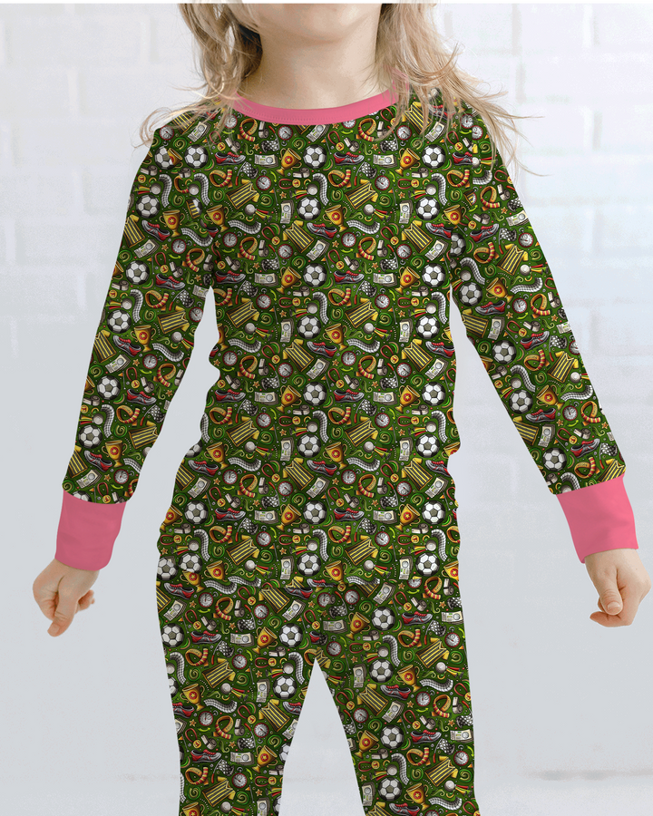 Green Soccer All-Star Bamboo Two Piece Long Sleeve Pajama Set