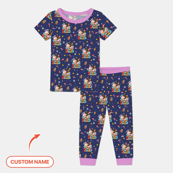 Custom Name Baby Girl's First Christmas  Two Piece Short Sleeve Pajama Set