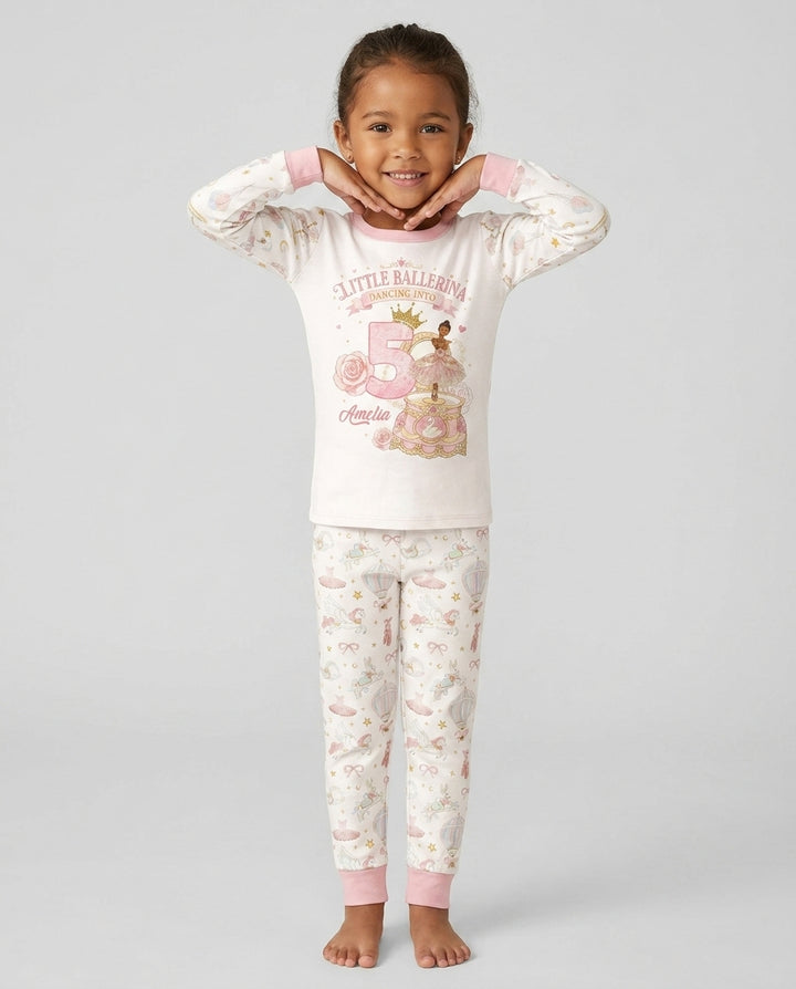 Little Ballerina Birthday Custom Name & Age Bamboo Two Piece Long Sleeve Pajama Set