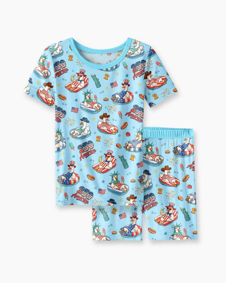 Schlafanzug-Set zweiteilig, kurze Ärmel, kurze Hose, Bambus