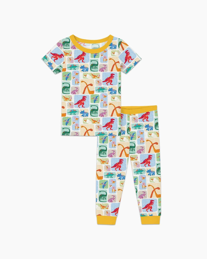 Conjunto de pijama de dos piezas de bambú de manga corta a juego familiar de Dino Arcoíris