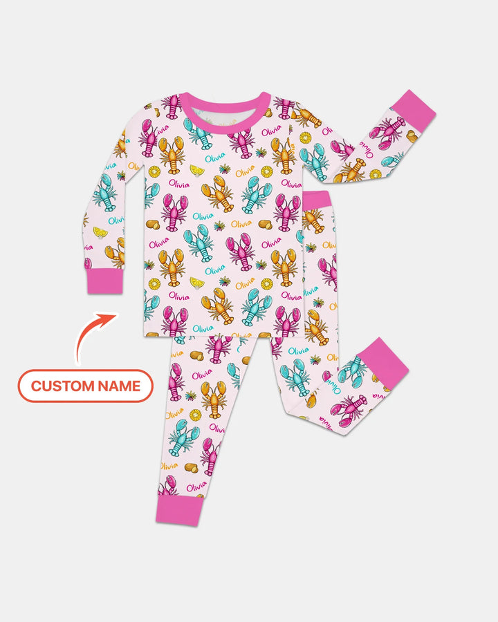 Custom Name Crawfish Crew Bamboo Two Piece Long Sleeve Pajama Set